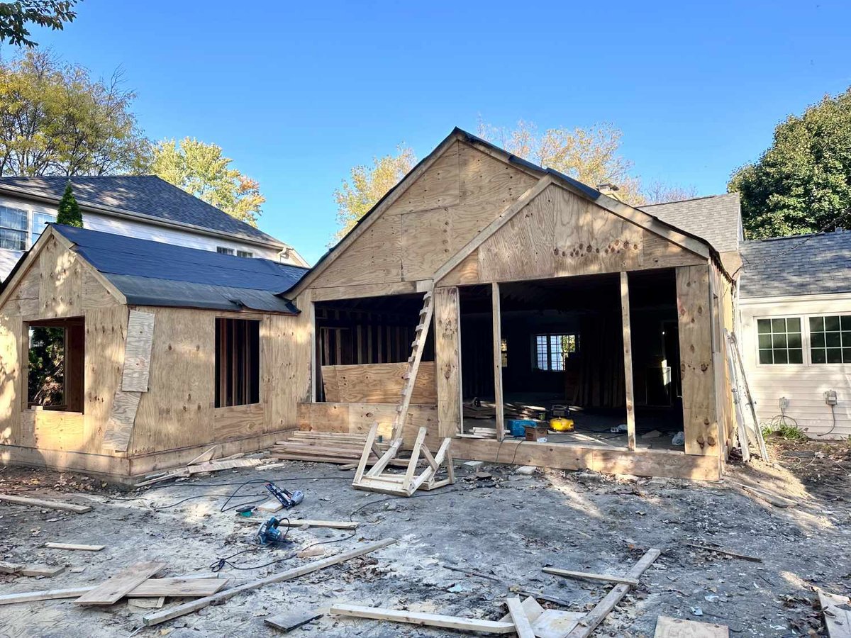 structural framing progress for a residential sunroom addition and patio project by Skor Construction in Wilmette, IL.-optimized