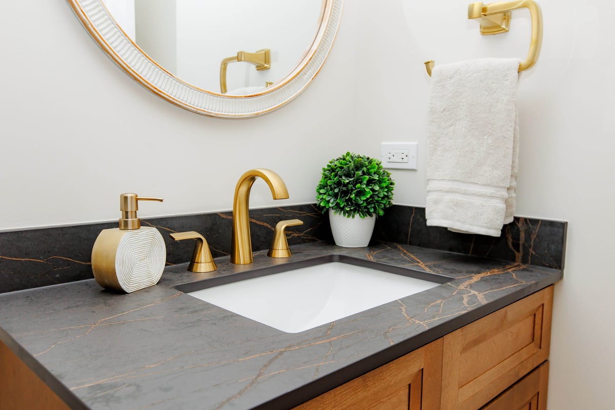 Close up of black vanity by Skor Construction in North Barrington